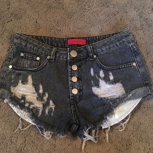 Signature8 Distressed black denim shorts